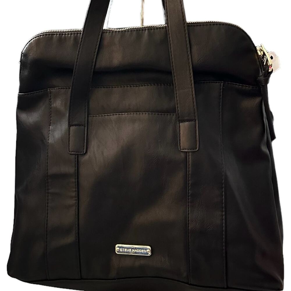 Steve Madden Women's Large Black Tote Bag with Gold‎ Hardware double handles